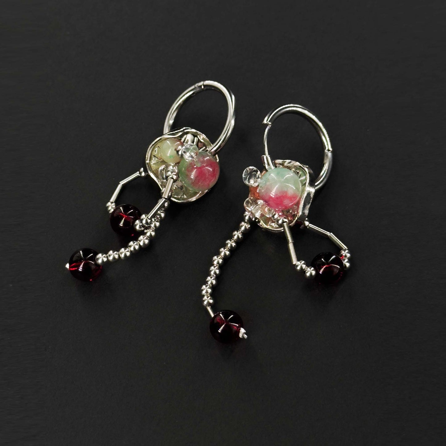 Handmade earrings made of natural stone, colored glaze