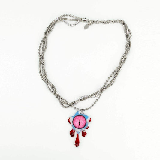 Handmade necklace made of resin with pink eye elements