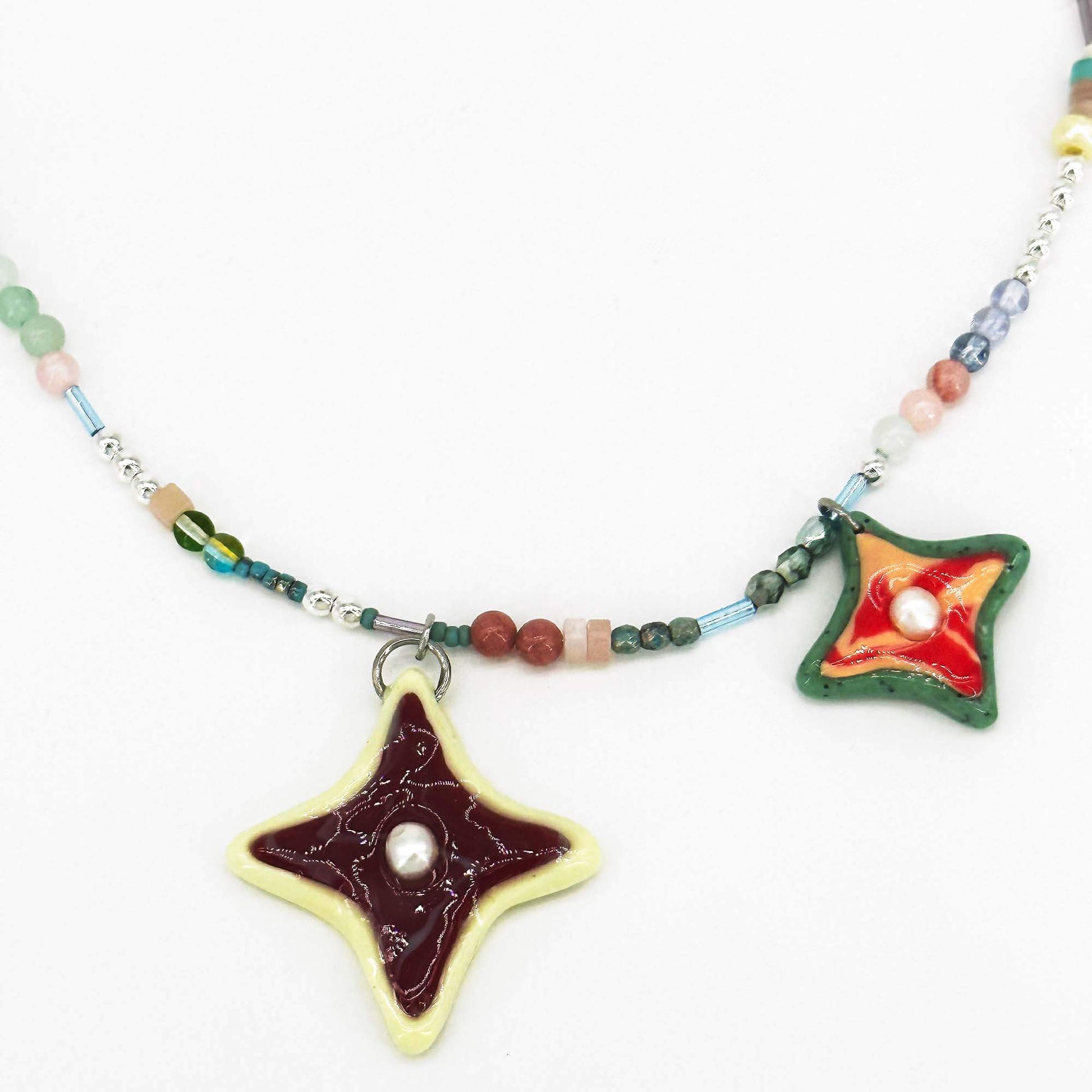 Detial of Star Polymerclay Beaded Necklace