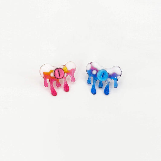 Front view of ice cream shaped, eye element handmade earrings made of resin